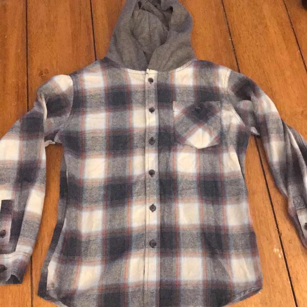 Univibe Gray/Red Hooded Plaid Flannel